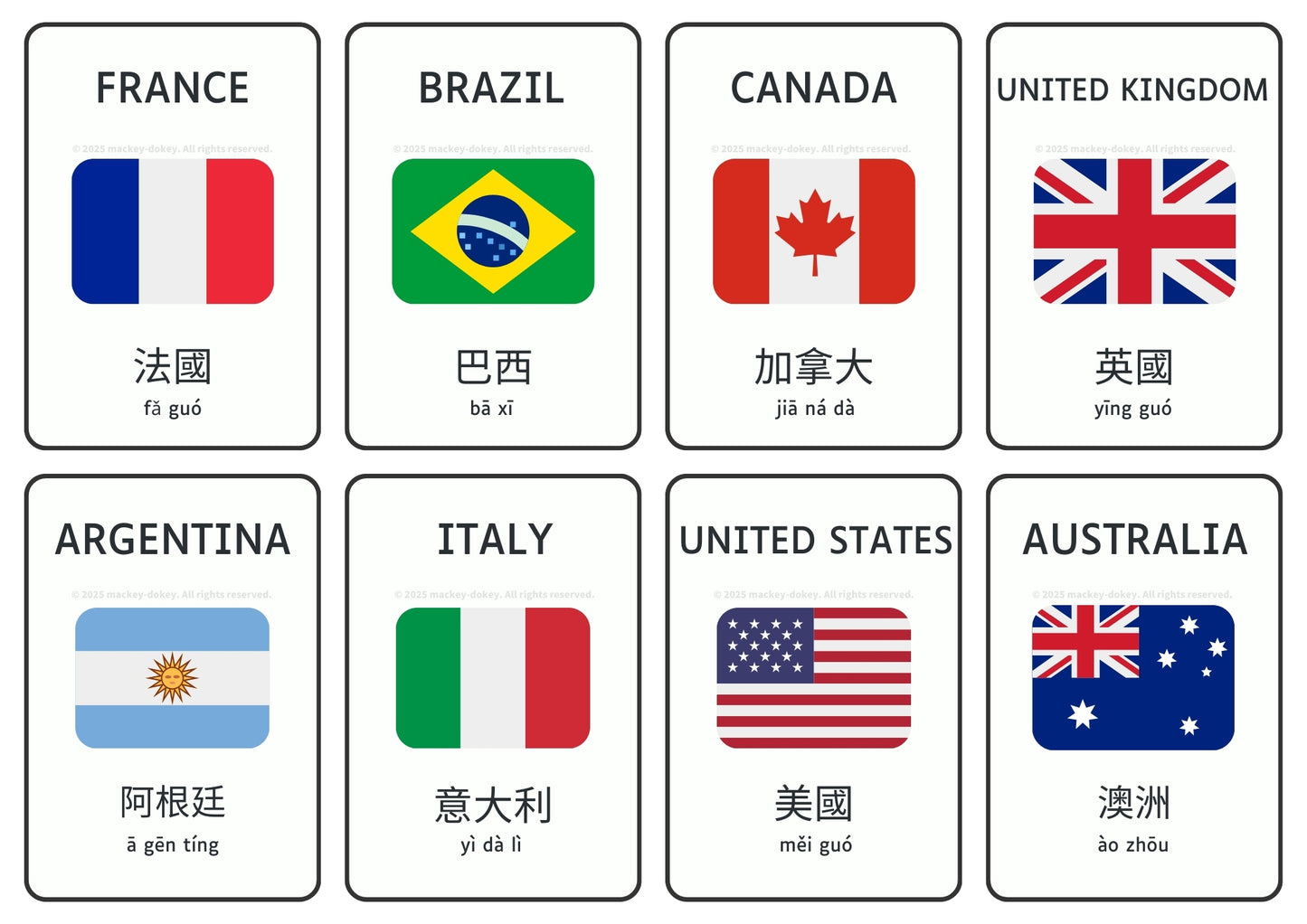 Country & Flag Flashcards/Posters in Chinese (Traditional & Simplified) 繁 & 简