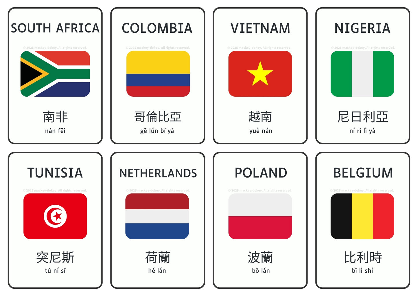 Country & Flag Flashcards/Posters in Chinese (Traditional & Simplified) 繁 & 简
